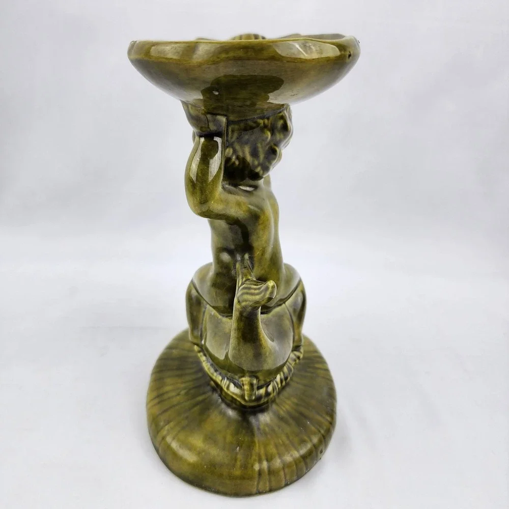 Vtg Ceramic Holland Mold Cherub Angel Child Dolphin Iridized Pedestal Soap‎ Dish